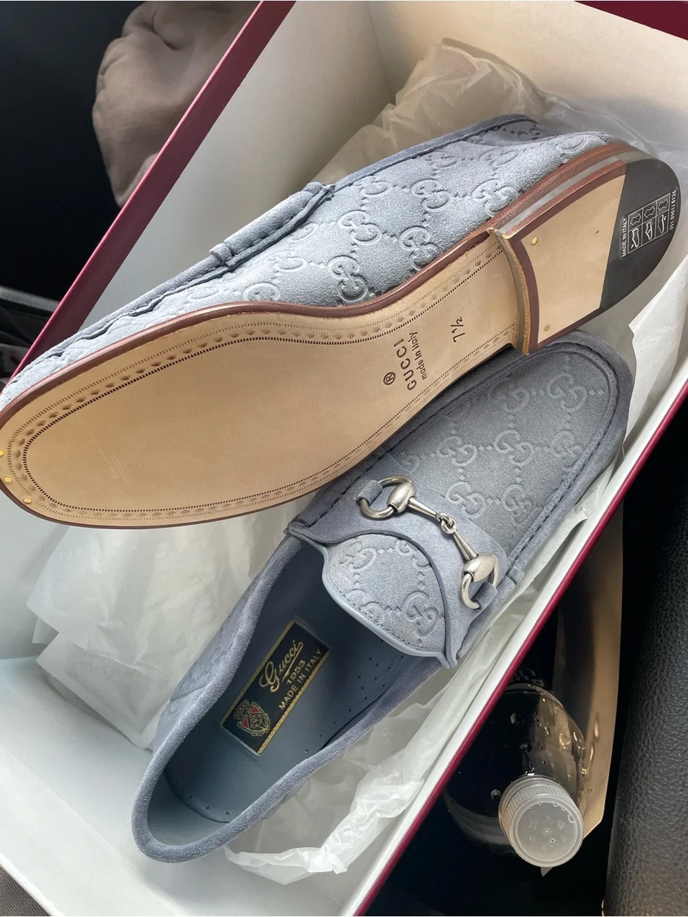 Gucci Men's Grey Suede GG Embossed Horsebit Loafers